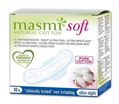 Прокладки гигиенические критические Soft MASMI NATURAL COTTON (ультратонкие, ночные, из натурального хлопка), 10 шт