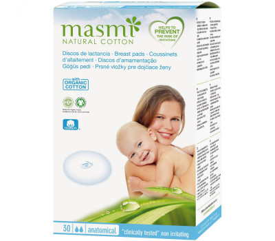 Вкладыши для груди д/кормящих матерей из органического хлопка MASMI NATURAL COTTON, 30 шт