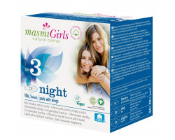 Прокладки гигиенические критические ночные с крылышками MASMI Girls (д/подростков, ультратонкие, из органич.хлопка, в индивид. упаковке), 10 шт