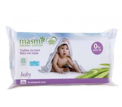Детские салфетки влажные гигиенические органические MASMI NATURAL COTTON, 60 шт