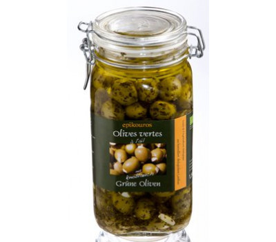 Оливки зеленые c чесноком (Green olives with garlic) маринованные в масле, 1,5 кг