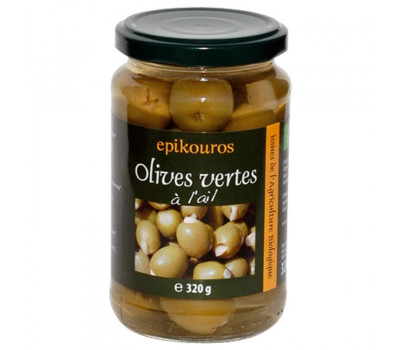 Оливки зеленые c чесноком (Green olives with garlic) пастеризованные, 320 г