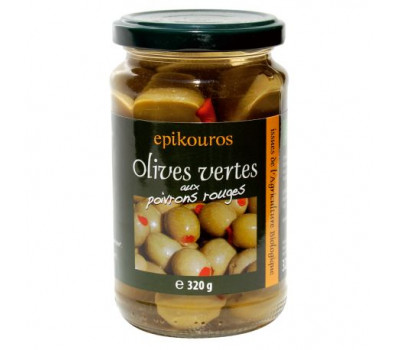 Оливки зеленые c красным сладким перцем пастеризованные, 320 г