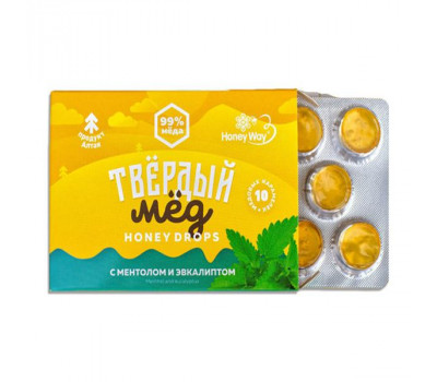 Карамель медовая "Твёрдый мёд" с ментолом и эвкалиптом, 30 г